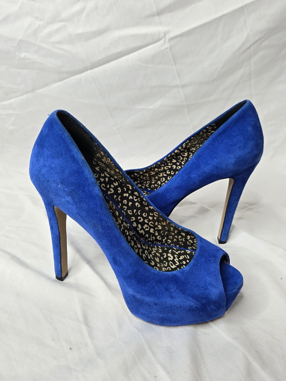 Jessica Simpson Carri Blue Suede Peep Toe Platform Stiletto Heels 6.5B